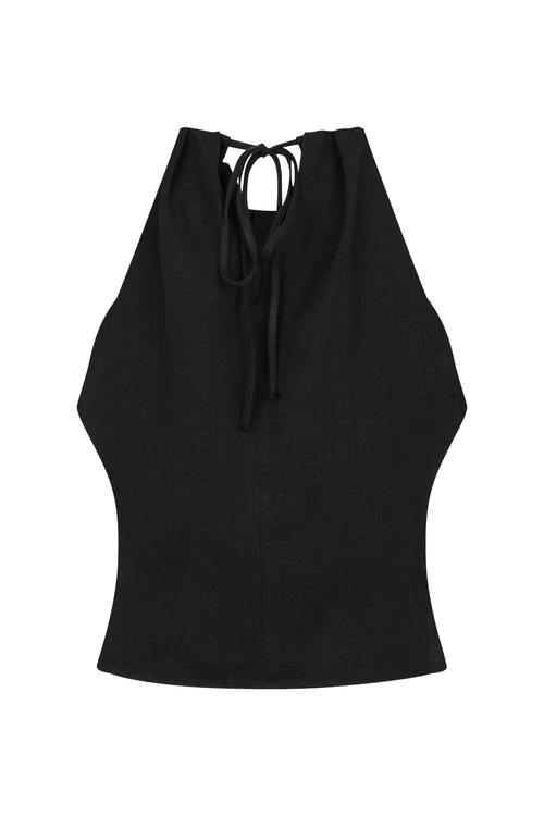  BAĞLAMA DETAYLI HALTER YAKA KETEN BLUZ