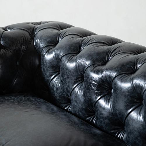  ÜÇLÜ SİYAH DERİ CHESTER KOLTUK