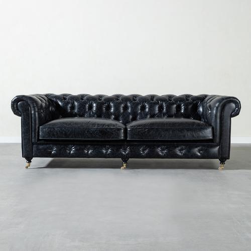  ÜÇLÜ SİYAH DERİ CHESTER KOLTUK