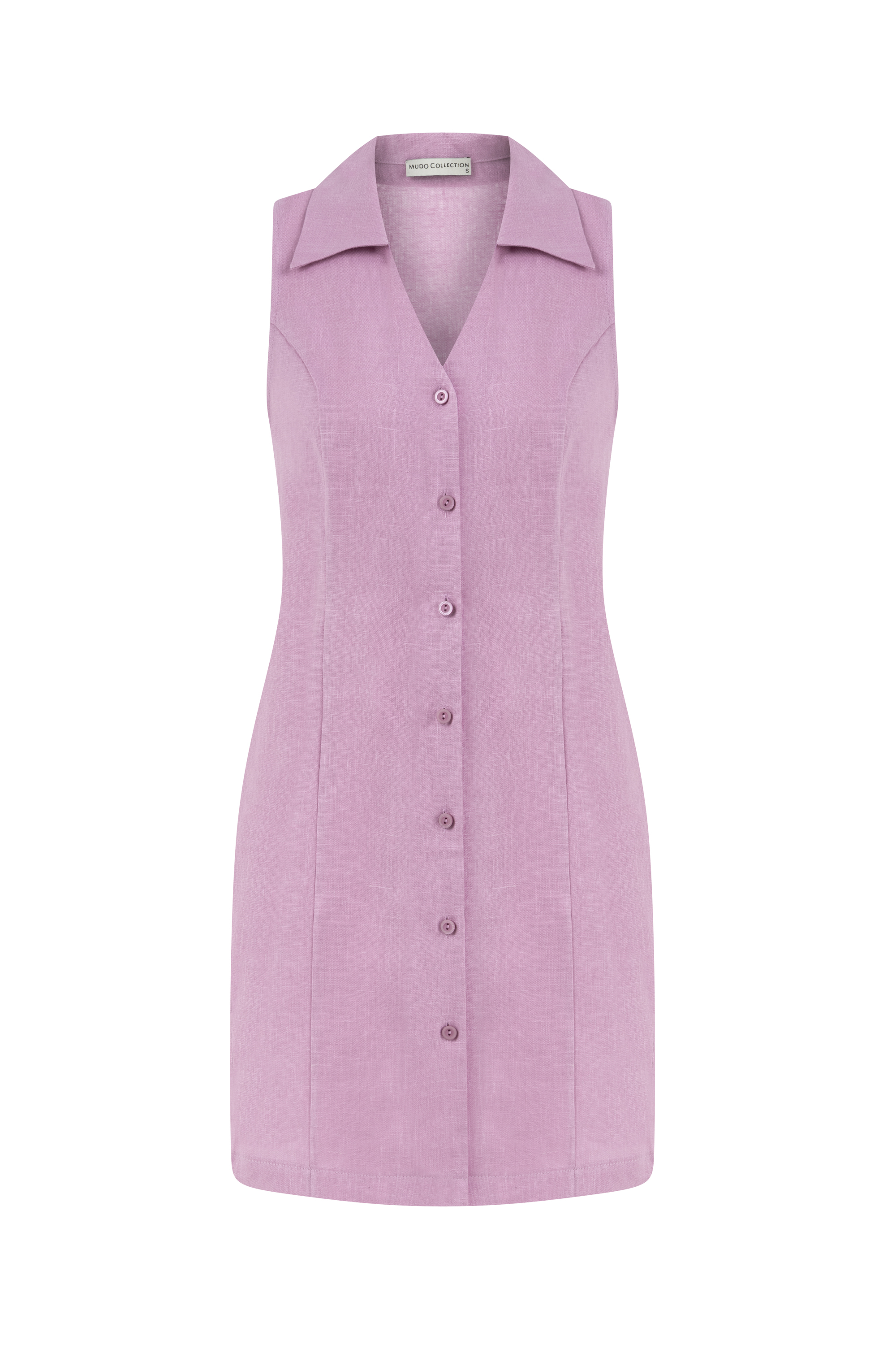 DÜĞMELİ KETEN MİNİ DAR ELBİSE