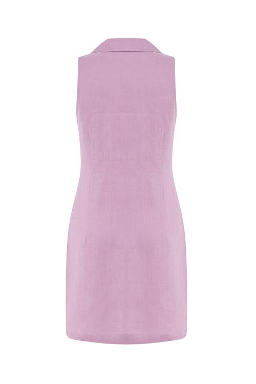  DÜĞMELİ KETEN MİNİ DAR ELBİSE