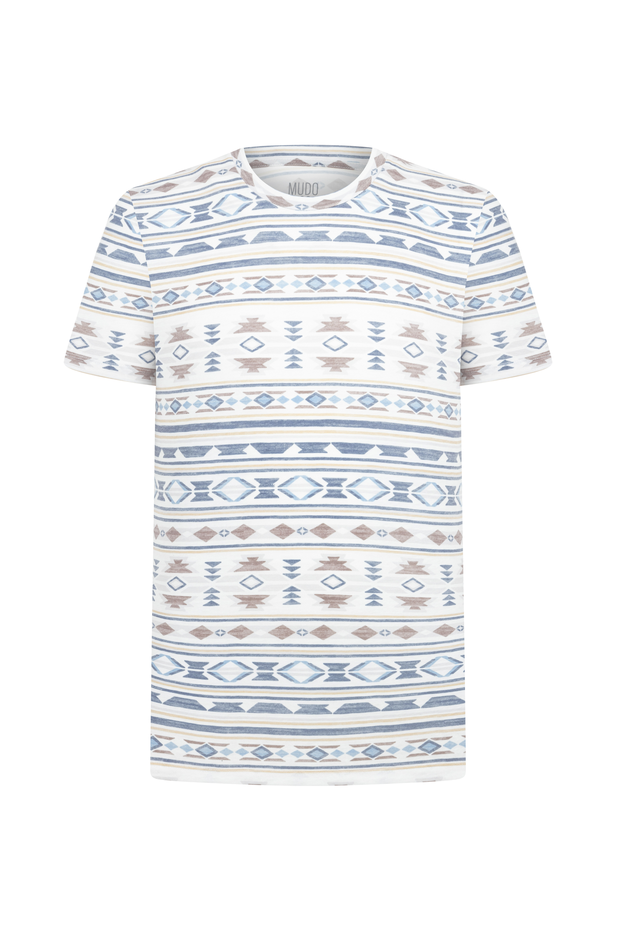 ETNİK BASKILI BİSİKLET YAKA T-SHIRT