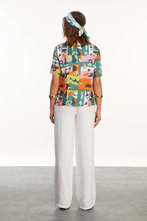  DESENLİ OVERSIZE KISA KOLLU GÖMLEK