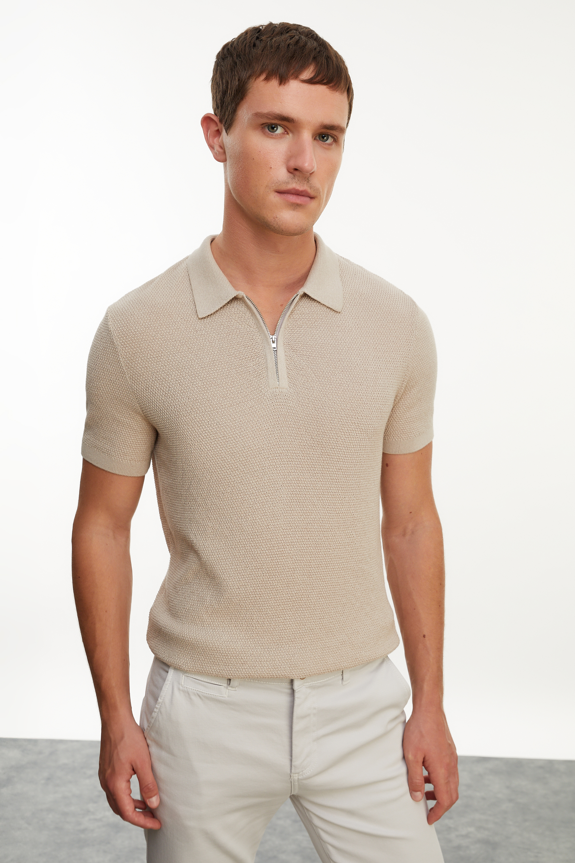 DOKULU POLO YAKA KISA KOLLU TRİKO