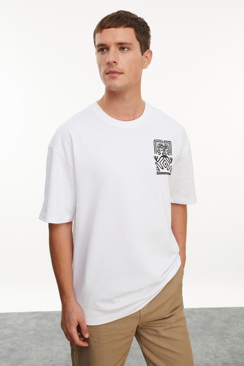  BASKILI OVERSIZE KISA KOLLU T-SHIRT