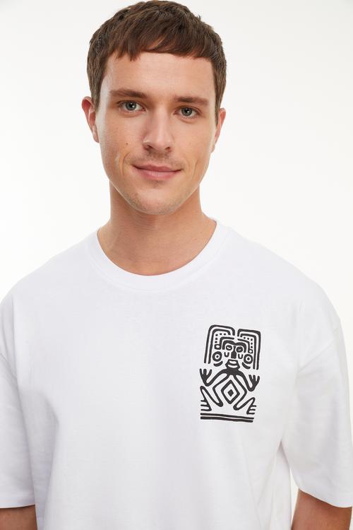  BASKILI OVERSIZE KISA KOLLU T-SHIRT