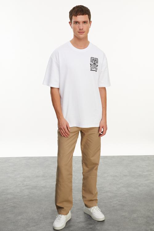  BASKILI OVERSIZE KISA KOLLU T-SHIRT
