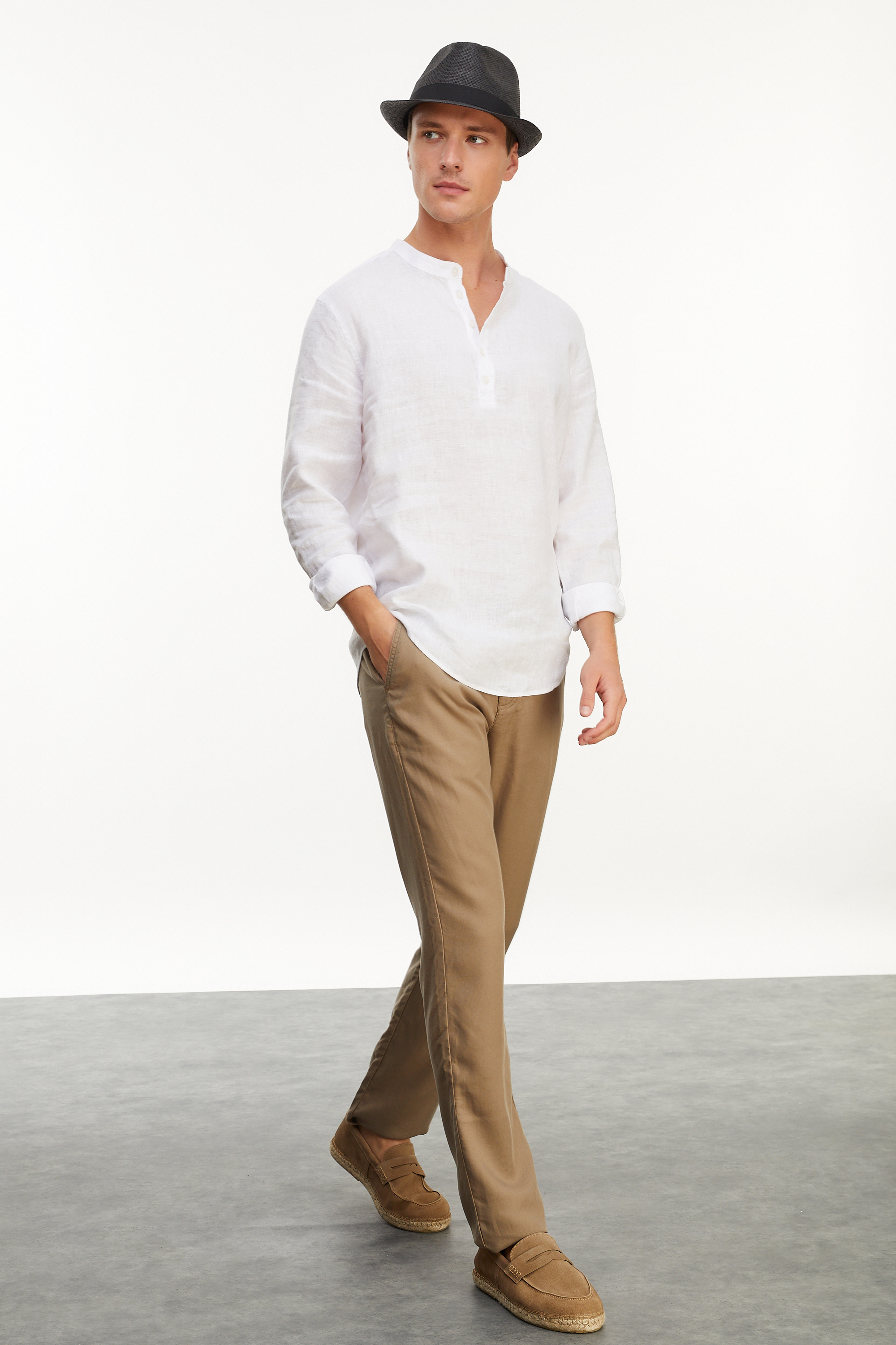 HAKİM YAKA REGULAR FIT KETEN GÖMLEK