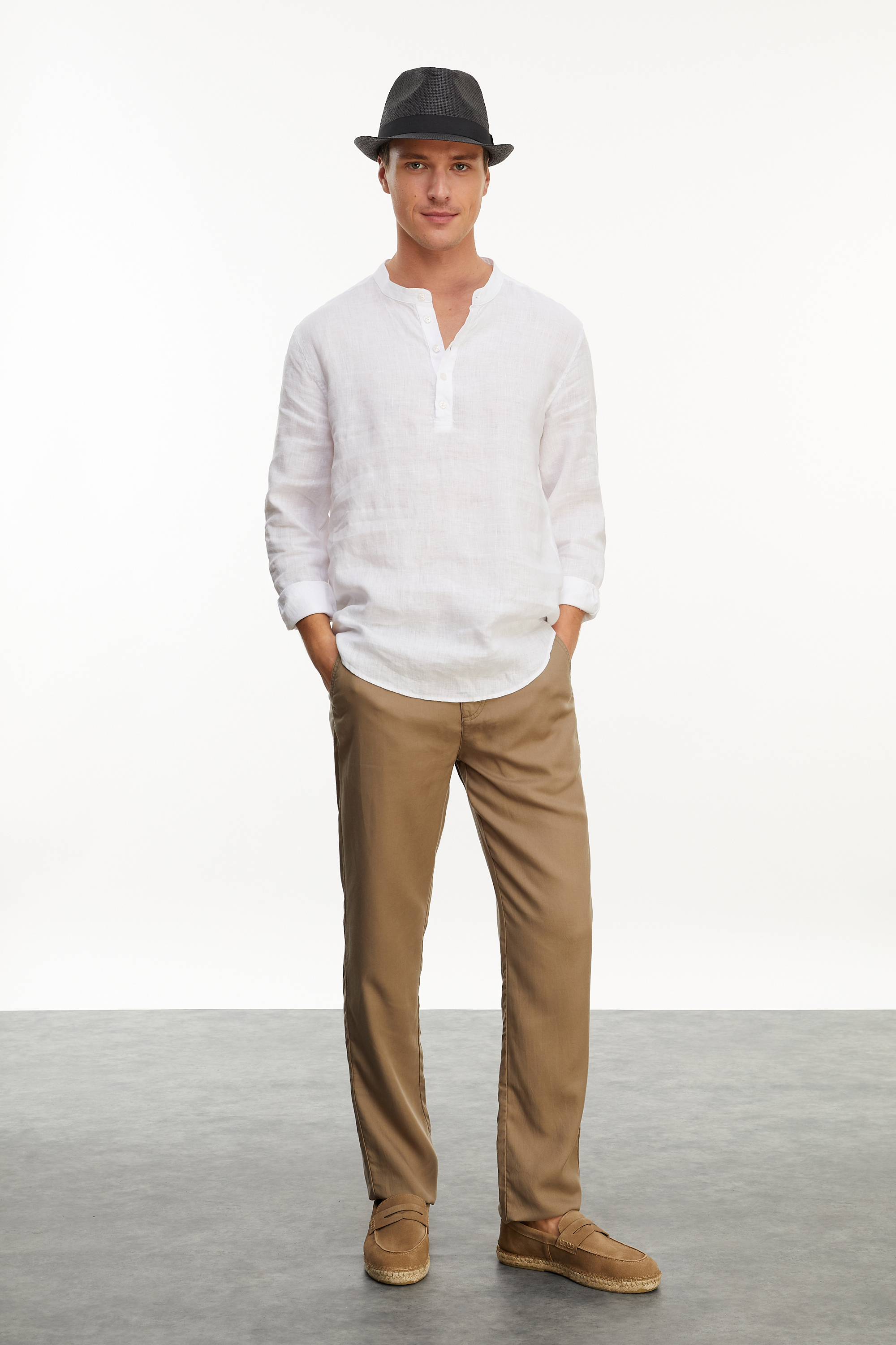 HAKİM YAKA REGULAR FIT KETEN GÖMLEK