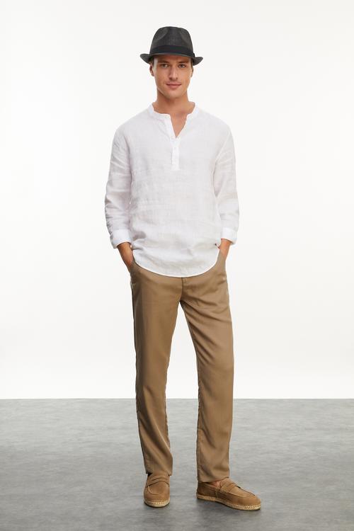  HAKİM YAKA REGULAR FIT KETEN GÖMLEK