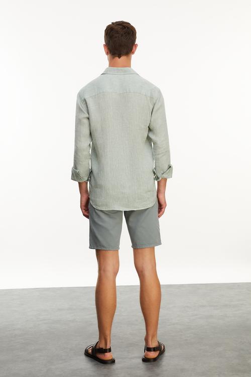  REGULAR FIT CEPLİ KETEN GÖMLEK