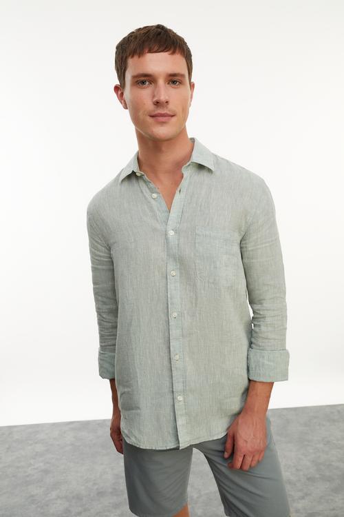  REGULAR FIT CEPLİ KETEN GÖMLEK