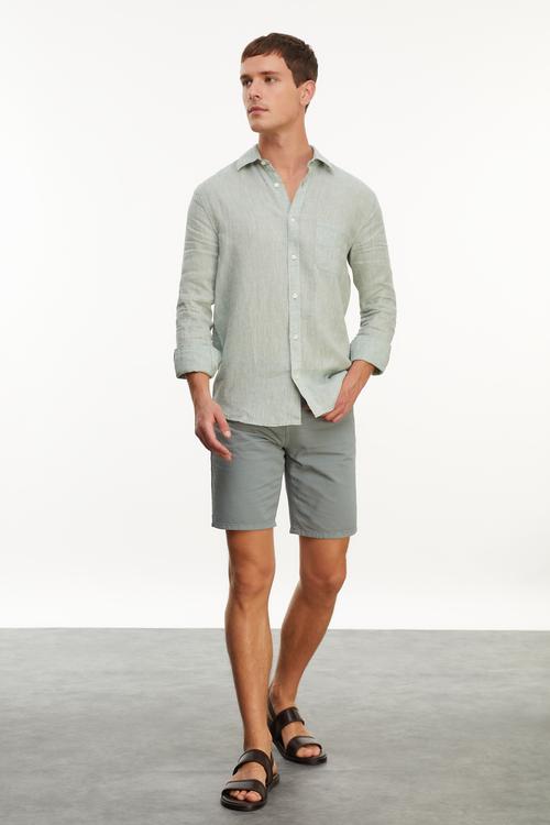  REGULAR FIT CEPLİ KETEN GÖMLEK