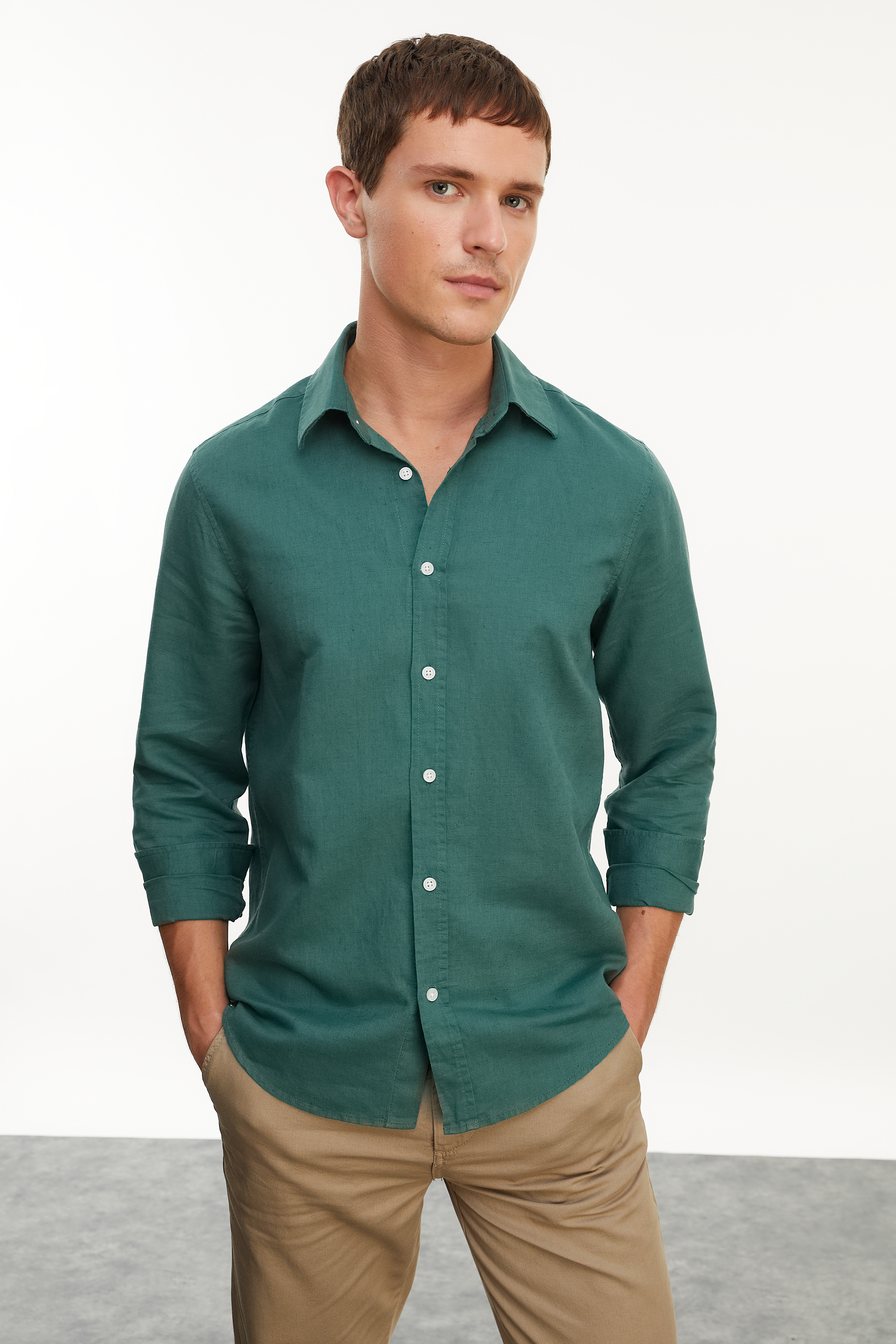 KETEN KARIŞIMLI REGULAR FIT GÖMLEK