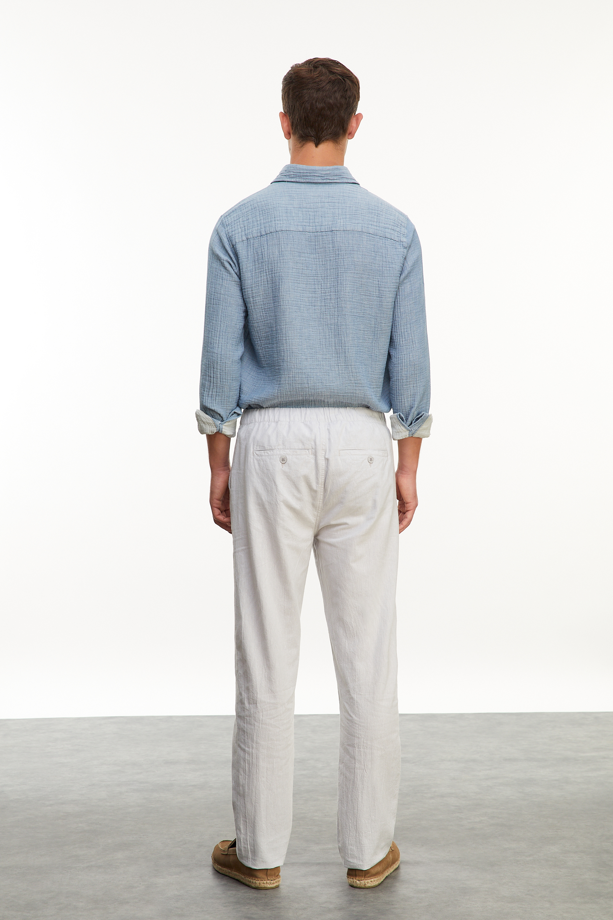 Erkek Gri Keten Karışımlı Slim Fit Pantolon
