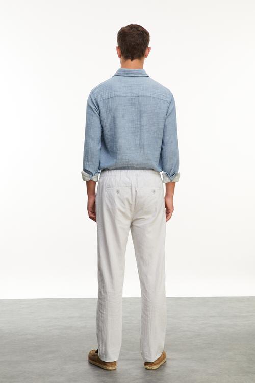  Erkek Gri Keten Karışımlı Slim Fit Pantolon