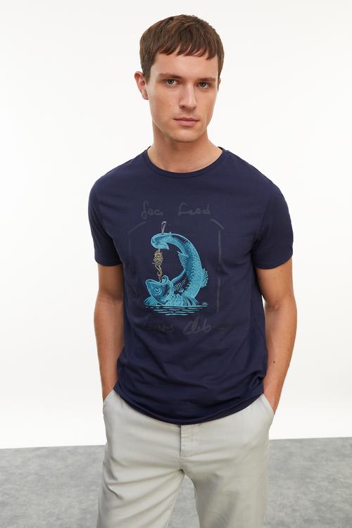  BASKILI BİSİKLET YAKA KISA KOLLU T-SHIRT