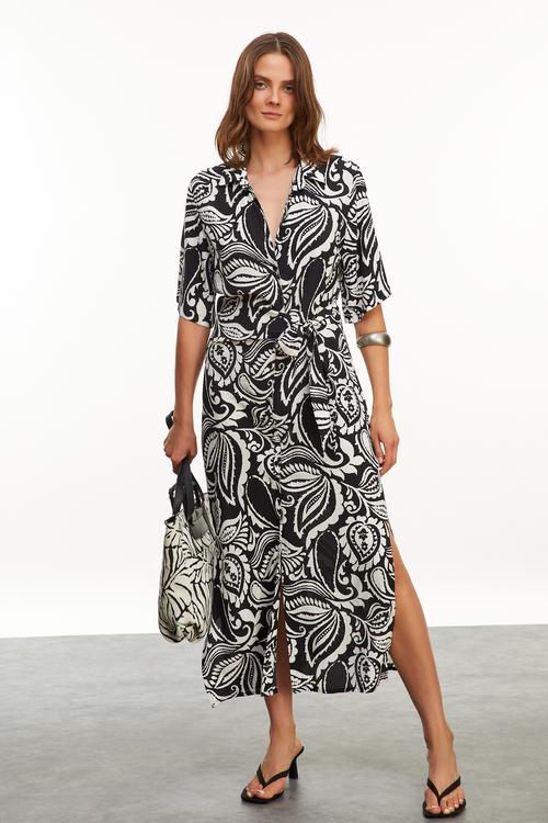  DESENLİ KISA KOLLU UZUN ELBİSE