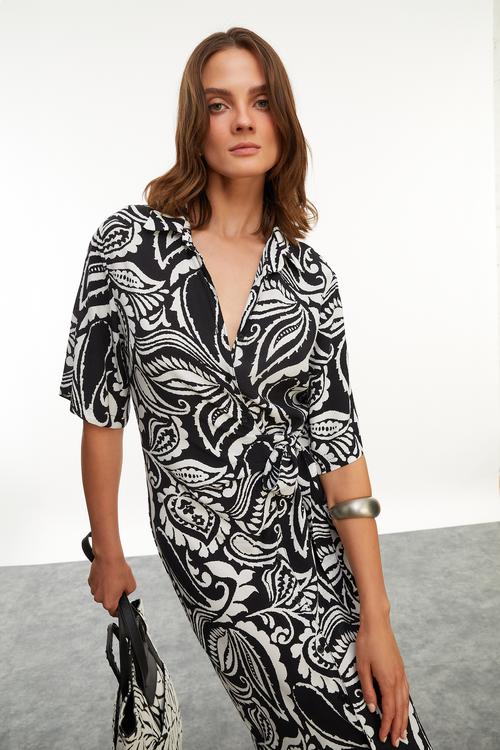  DESENLİ KISA KOLLU UZUN ELBİSE