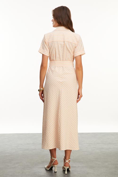  ÇİZGİLİ MİDİ GÖMLEK ELBİSE