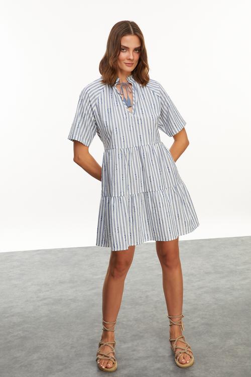  ÇİZGİLİ MİNİ KLOŞ ELBİSE