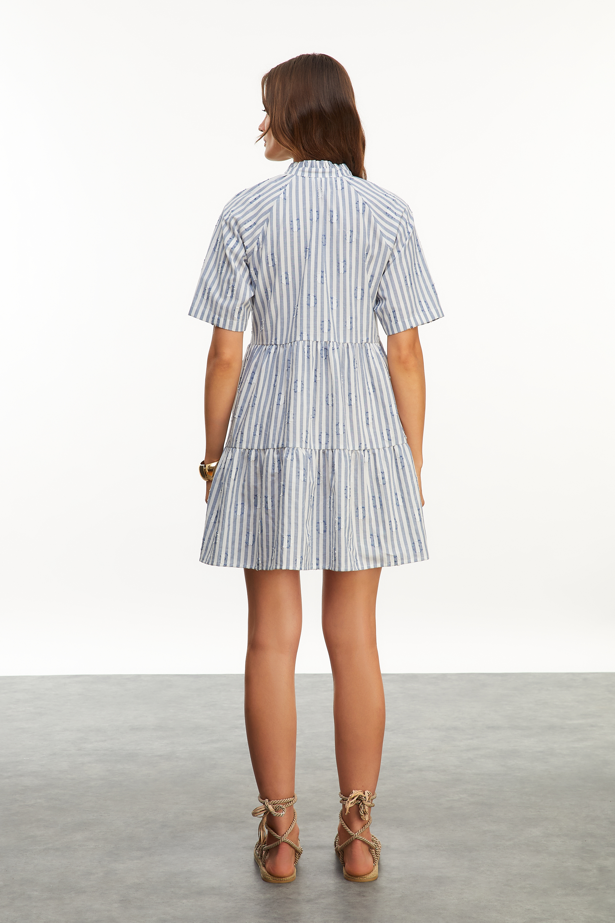 ÇİZGİLİ MİNİ KLOŞ ELBİSE