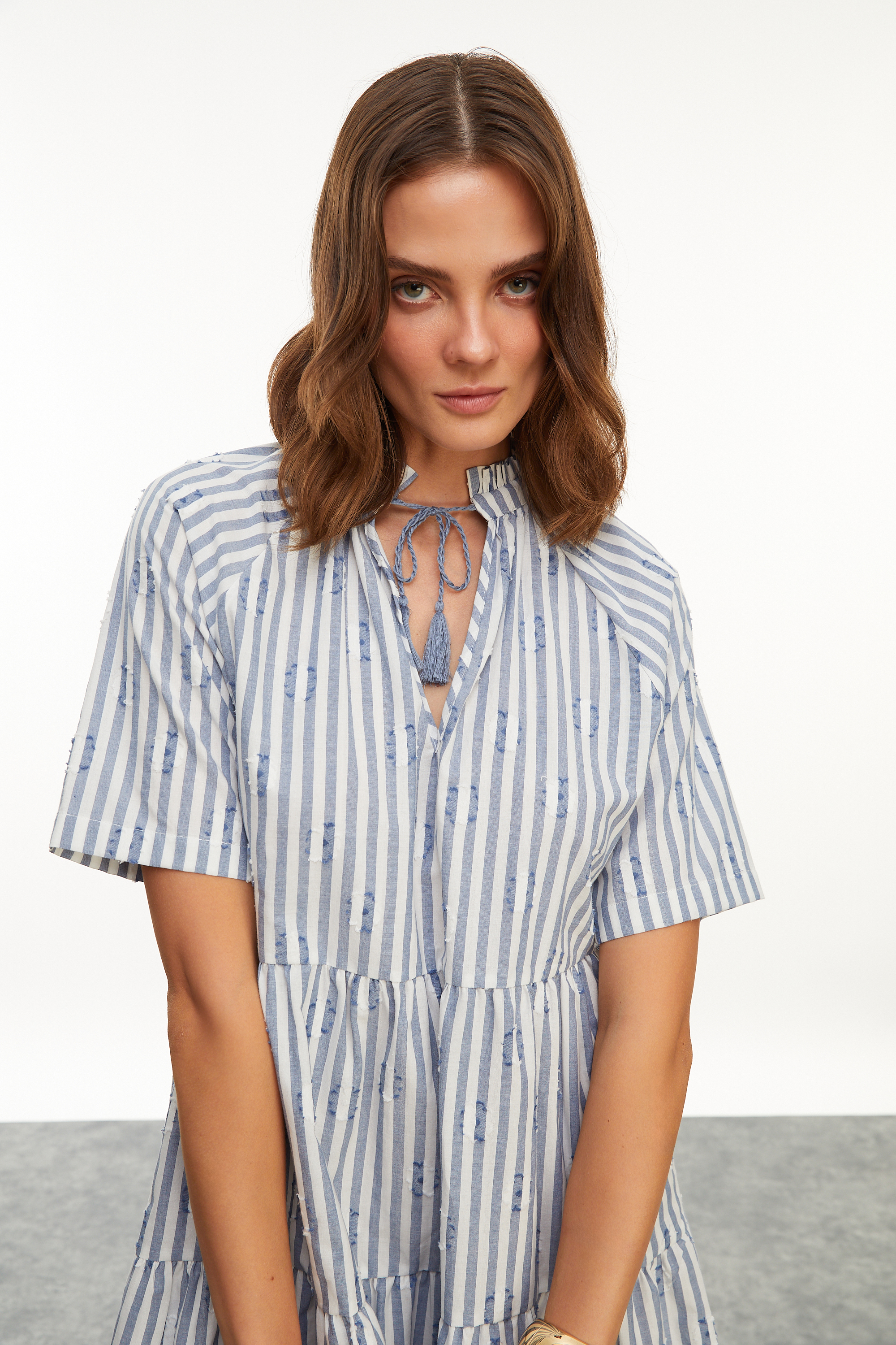 ÇİZGİLİ MİNİ KLOŞ ELBİSE