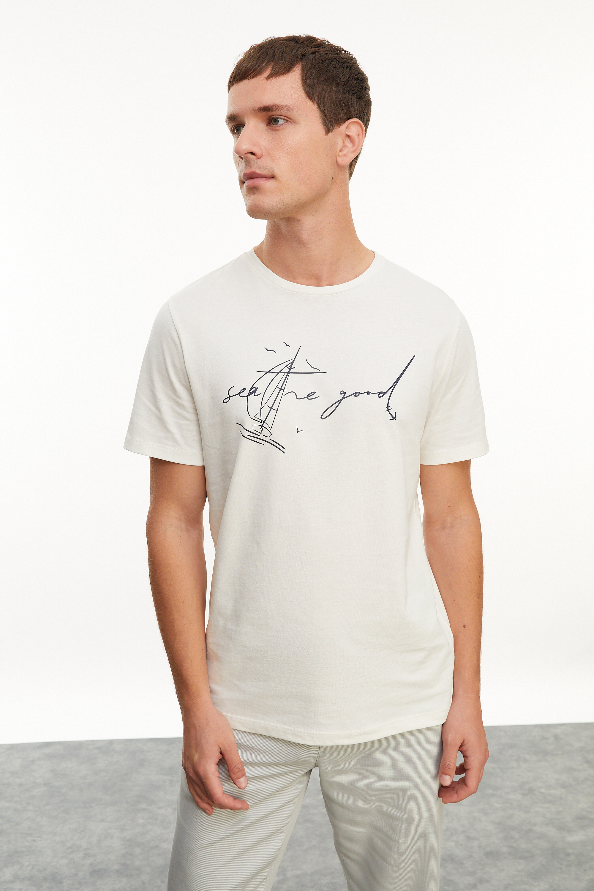 MARİN BASKI BİSİKLET YAKA KISA KOLLU T-SHIRT