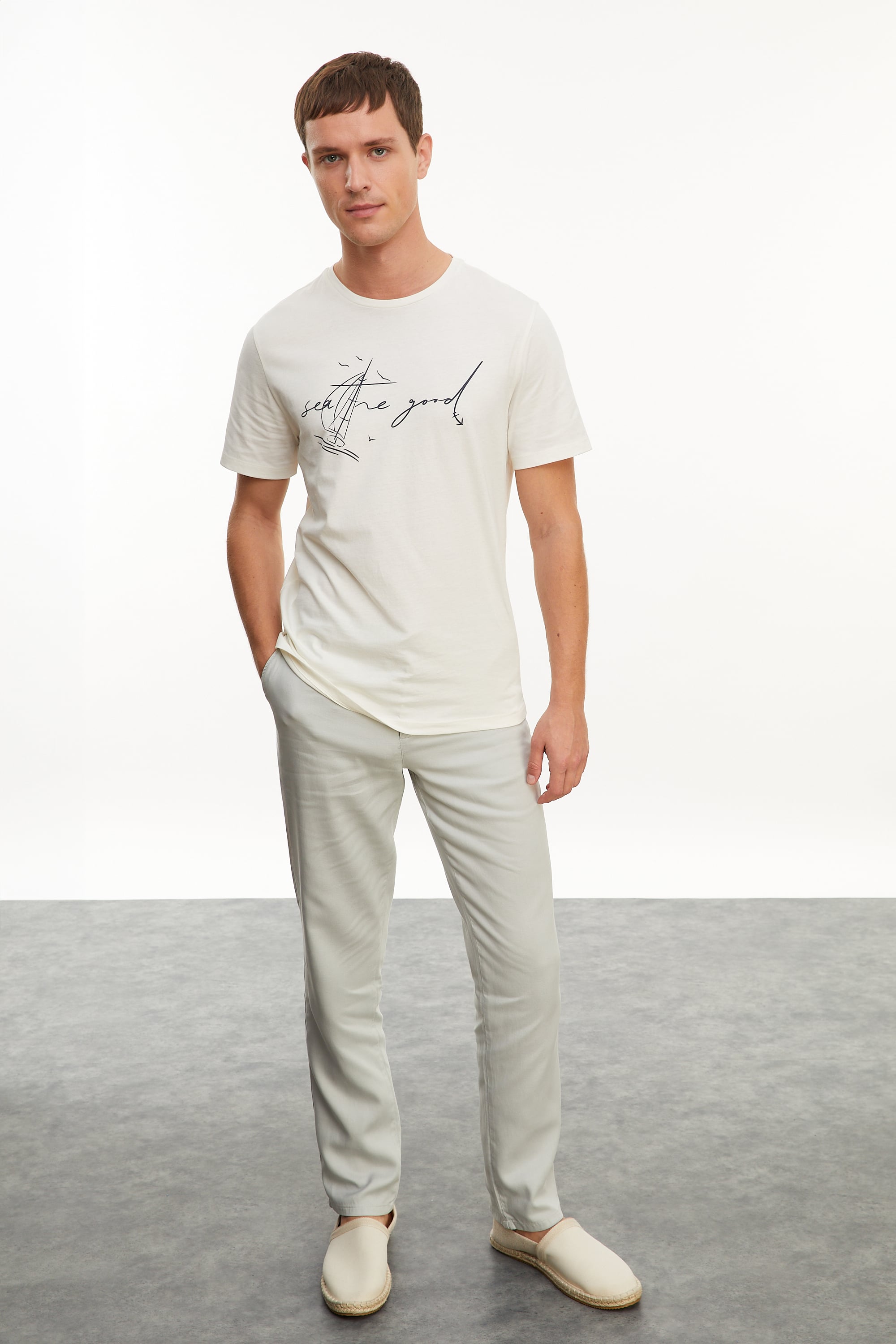 MARİN BASKI BİSİKLET YAKA KISA KOLLU T-SHIRT