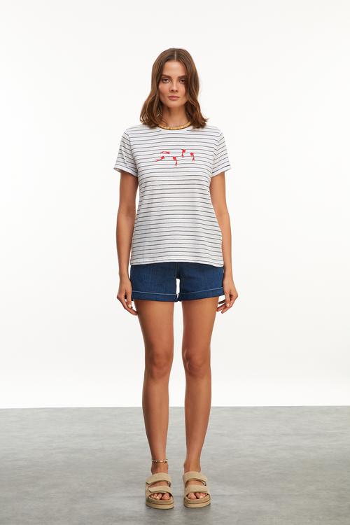  ÇİZGİLİ BİSİKLET YAKA KISA KOLLU T-SHIRT