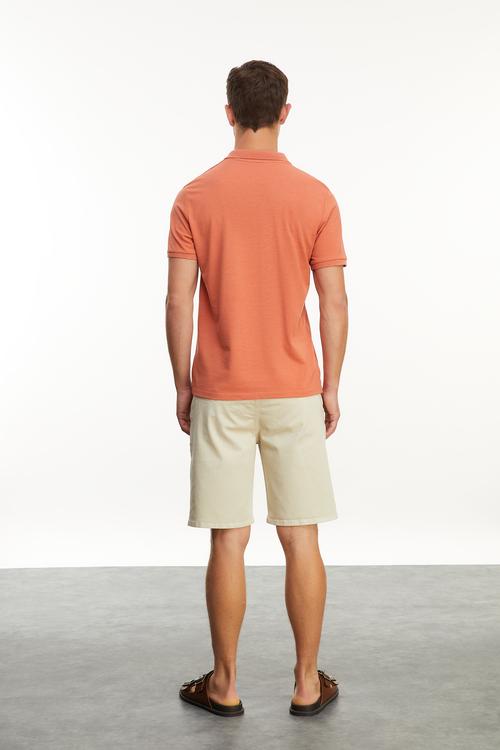  Erkek Kiremit Rengi Polo Yaka Nakışlı T-Shirt