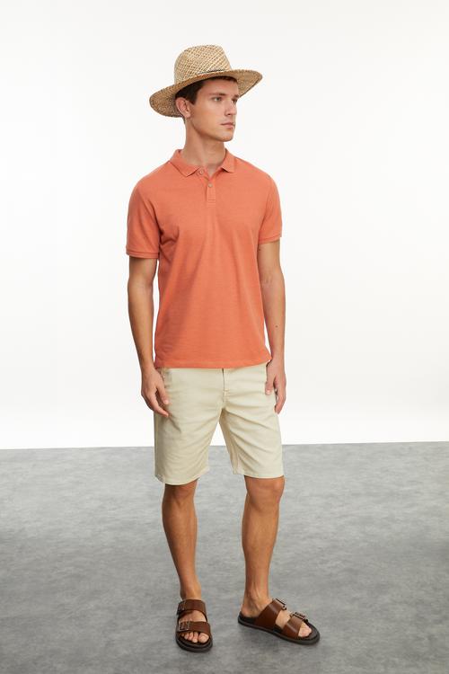  Erkek Kiremit Rengi Polo Yaka Nakışlı T-Shirt