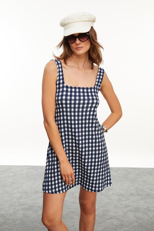  ÇİZGİLİ A FORM MİNİ ELBİSE