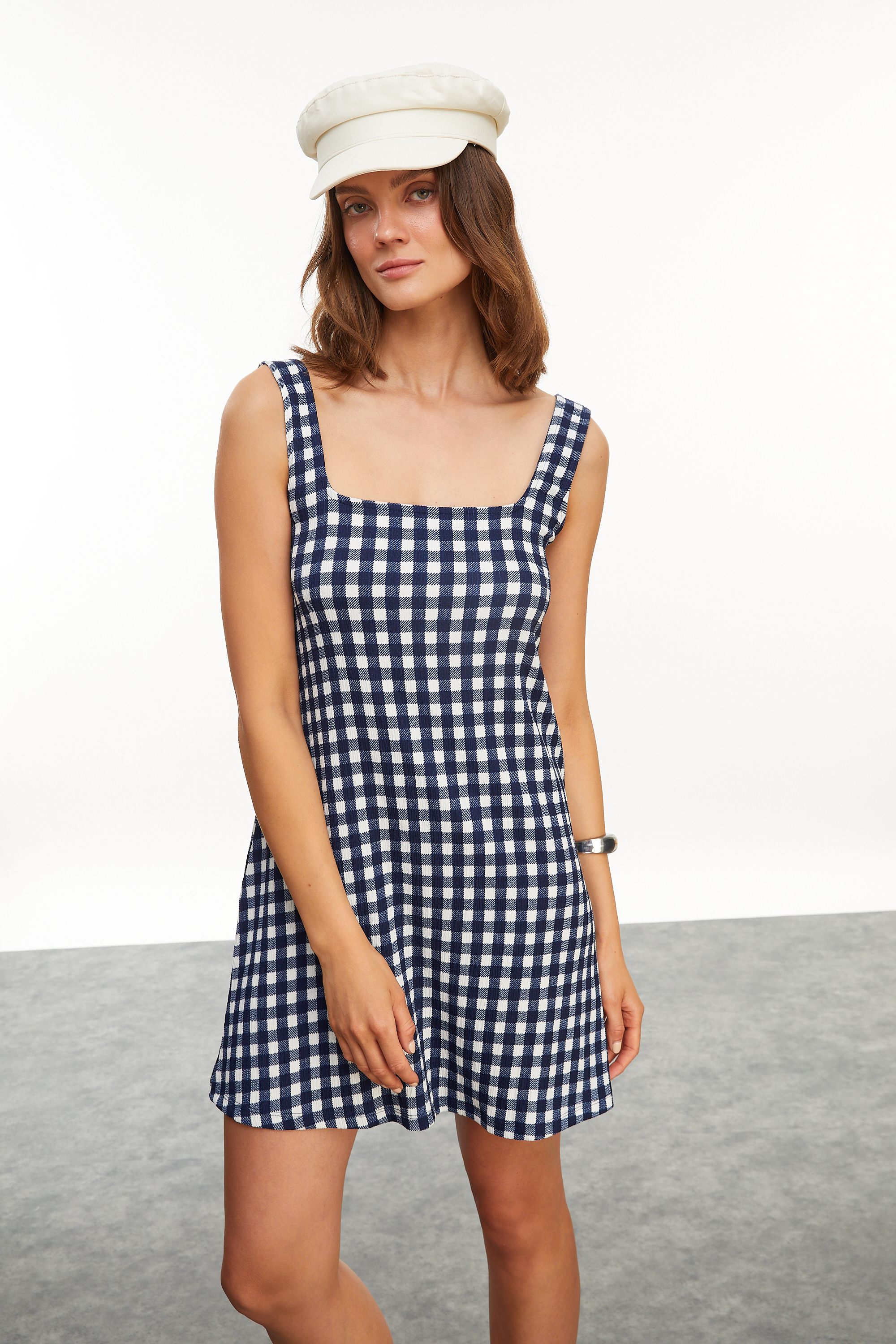 ÇİZGİLİ A FORM MİNİ ELBİSE