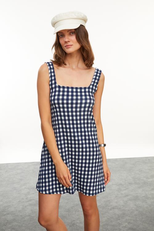  ÇİZGİLİ A FORM MİNİ ELBİSE