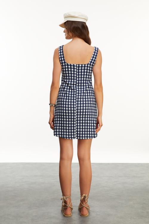  ÇİZGİLİ A FORM MİNİ ELBİSE