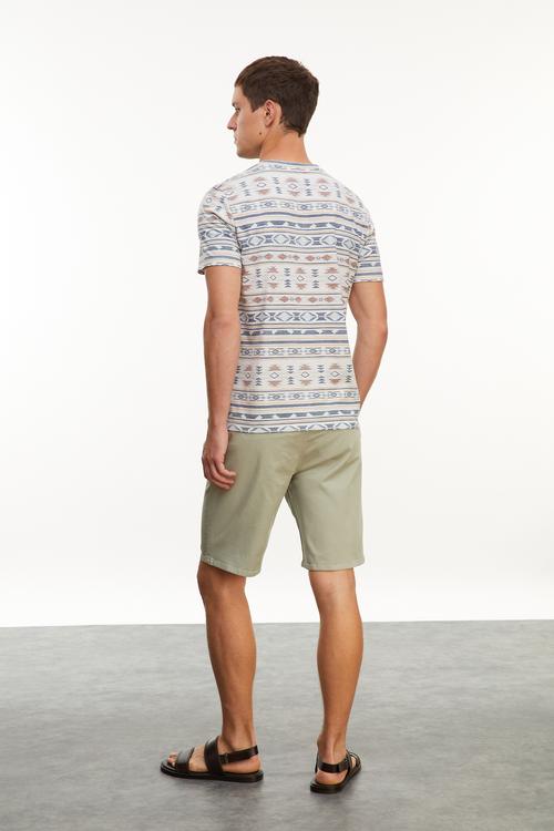  ETNİK BASKILI BİSİKLET YAKA T-SHIRT