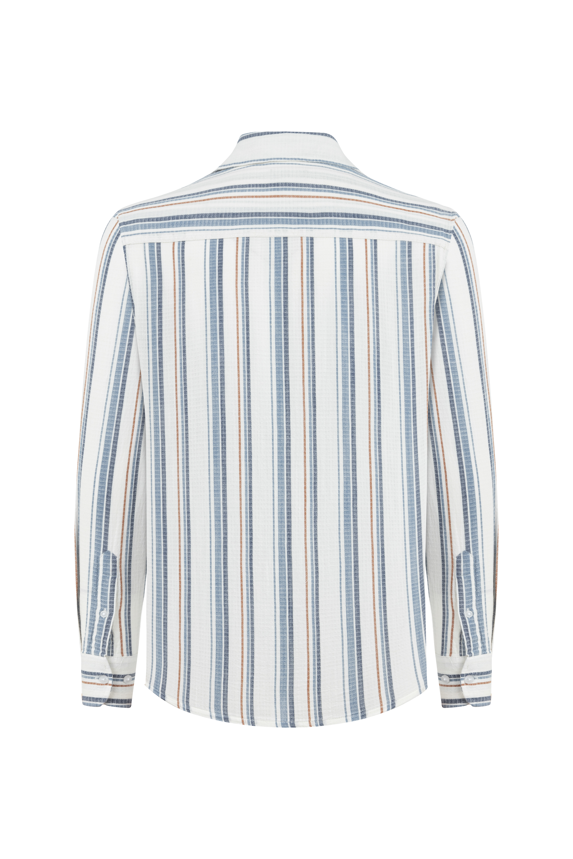 KETEN KARIŞIMLI REGULAR FIT ÇİZGİLİ GÖMLEK