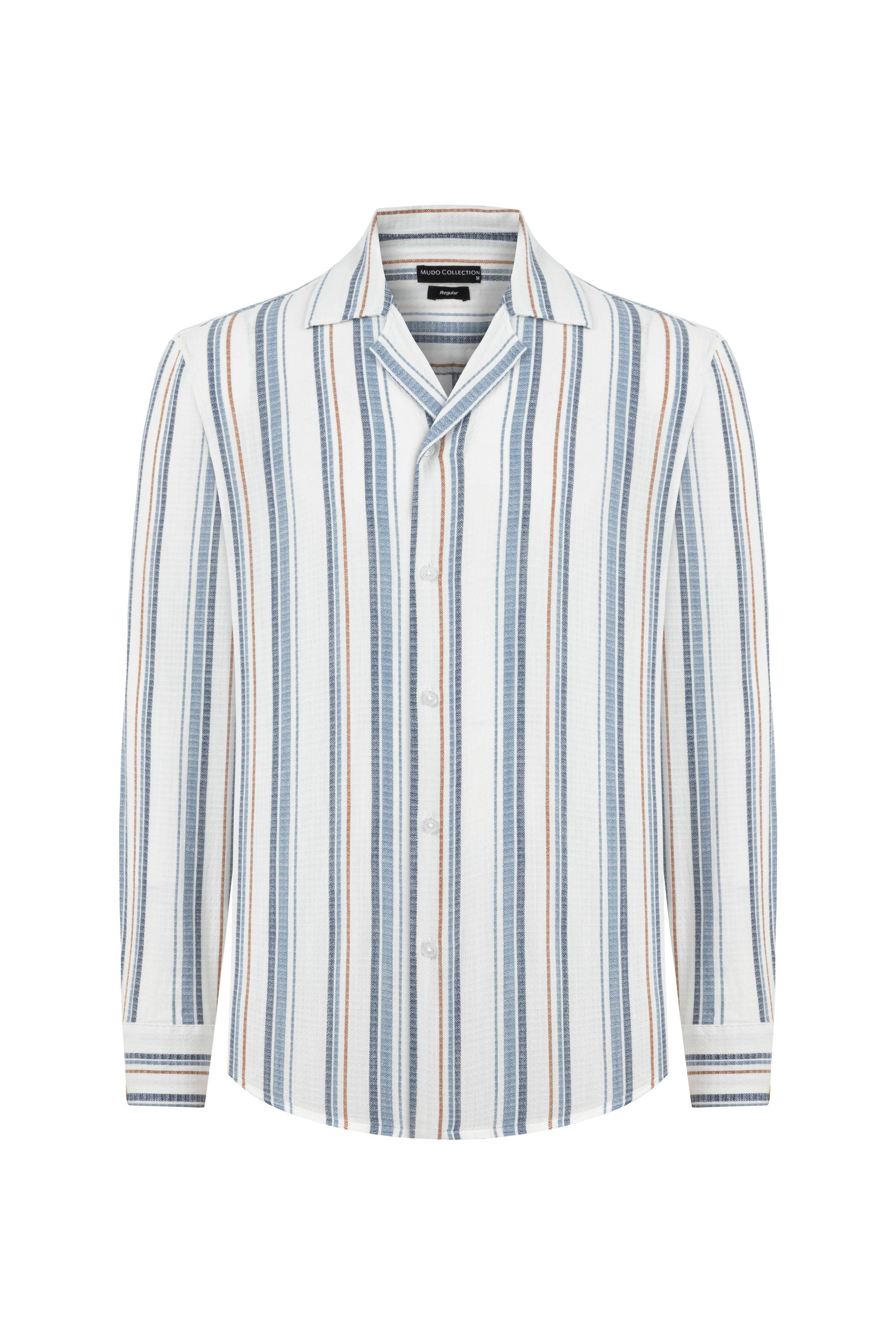 KETEN KARIŞIMLI REGULAR FIT ÇİZGİLİ GÖMLEK