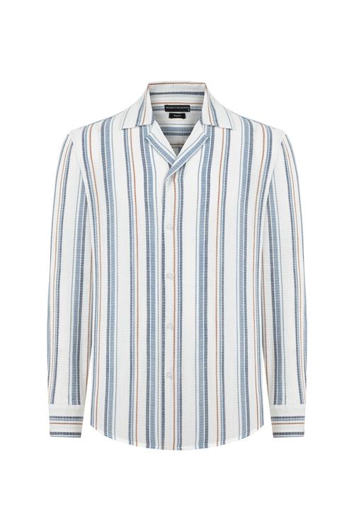  KETEN KARIŞIMLI REGULAR FIT ÇİZGİLİ GÖMLEK