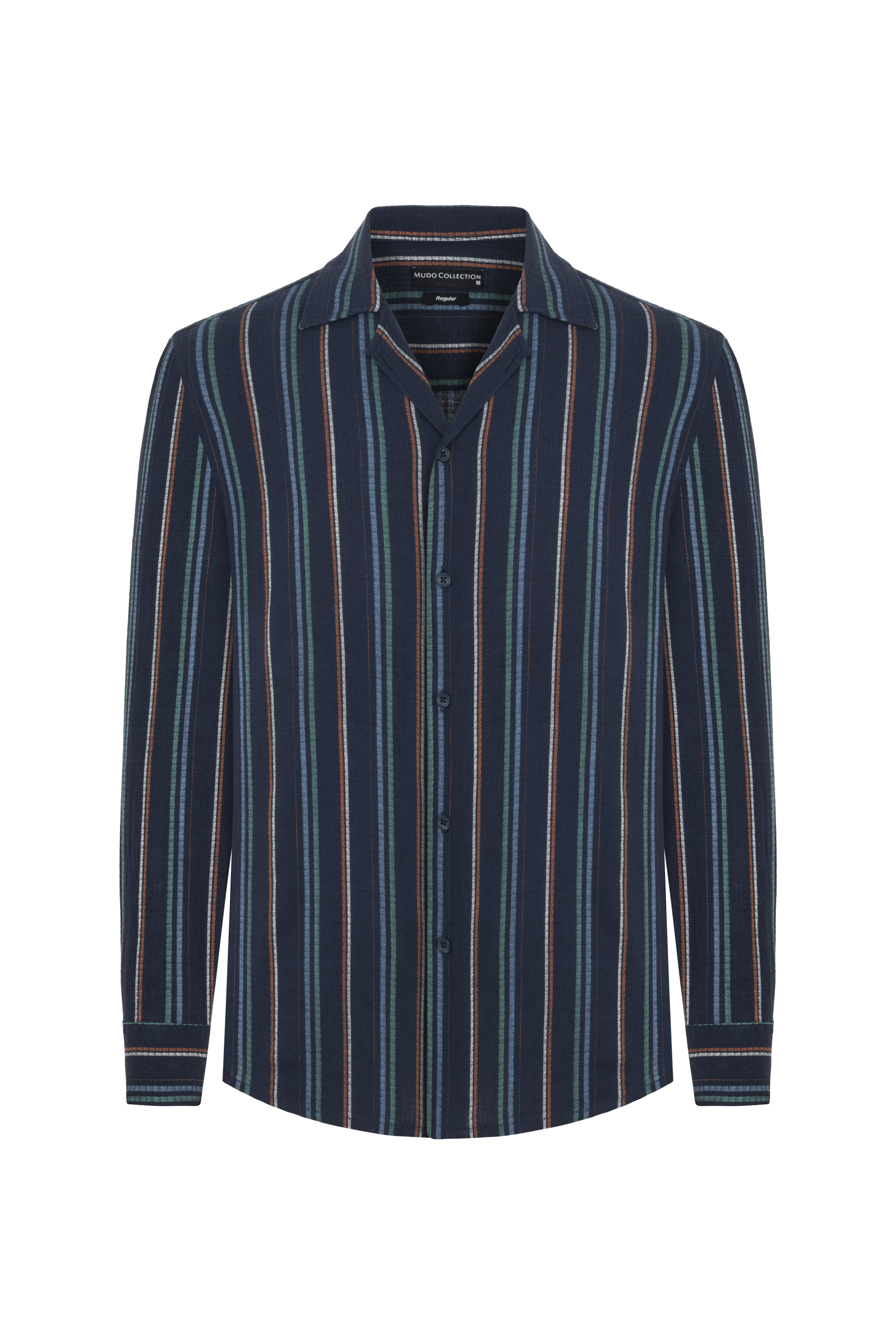 KETEN KARIŞIMLI REGULAR FIT ÇİZGİLİ GÖMLEK