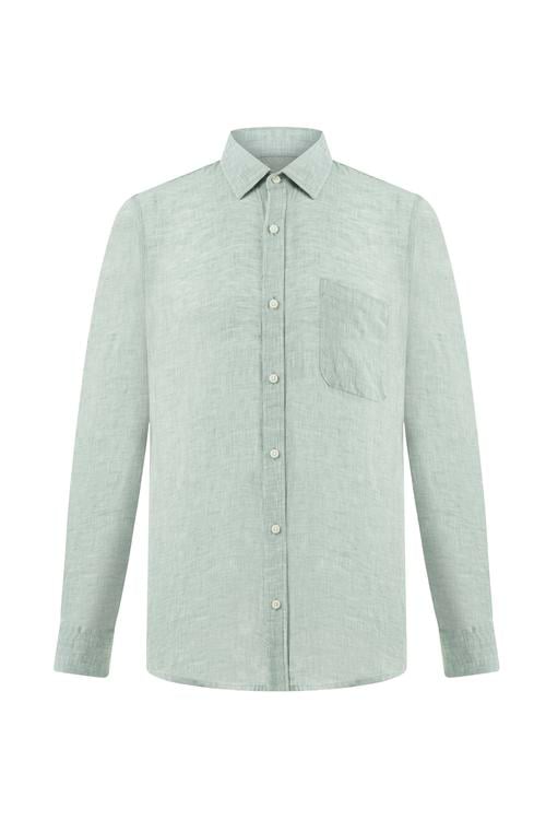  REGULAR FIT CEPLİ KETEN GÖMLEK