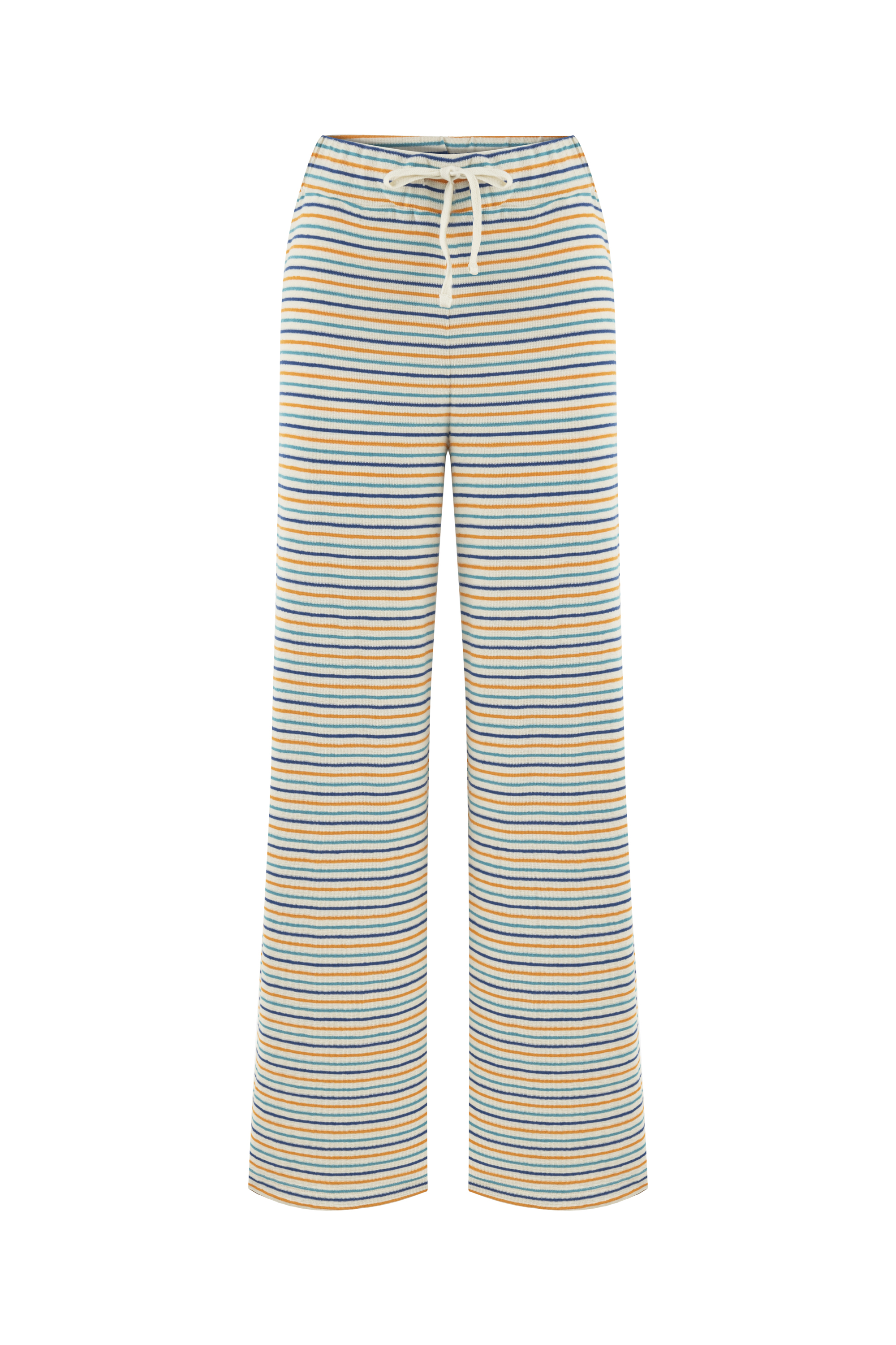 Kadın Ekru Çizgili Wide Leg Pantolon