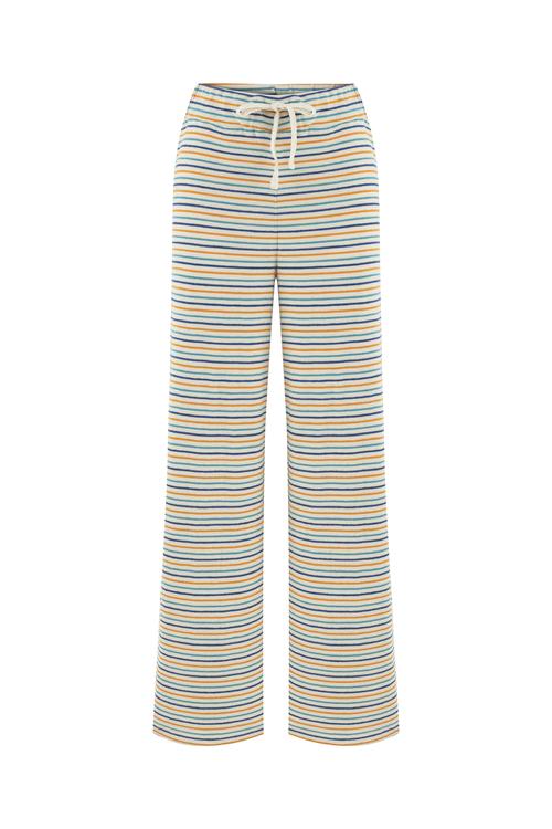  Kadın Ekru Çizgili Wide Leg Pantolon