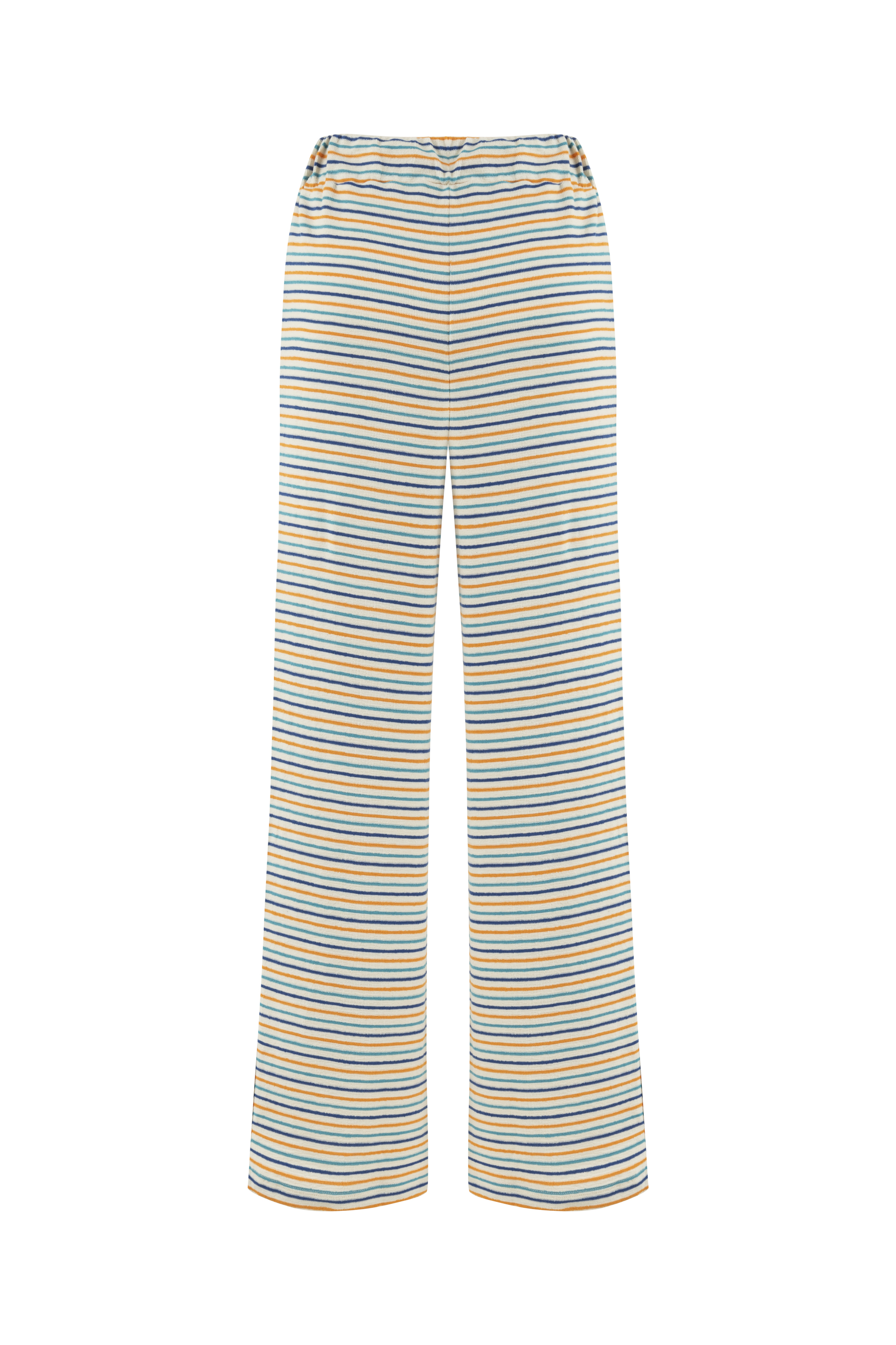 Kadın Ekru Çizgili Wide Leg Pantolon