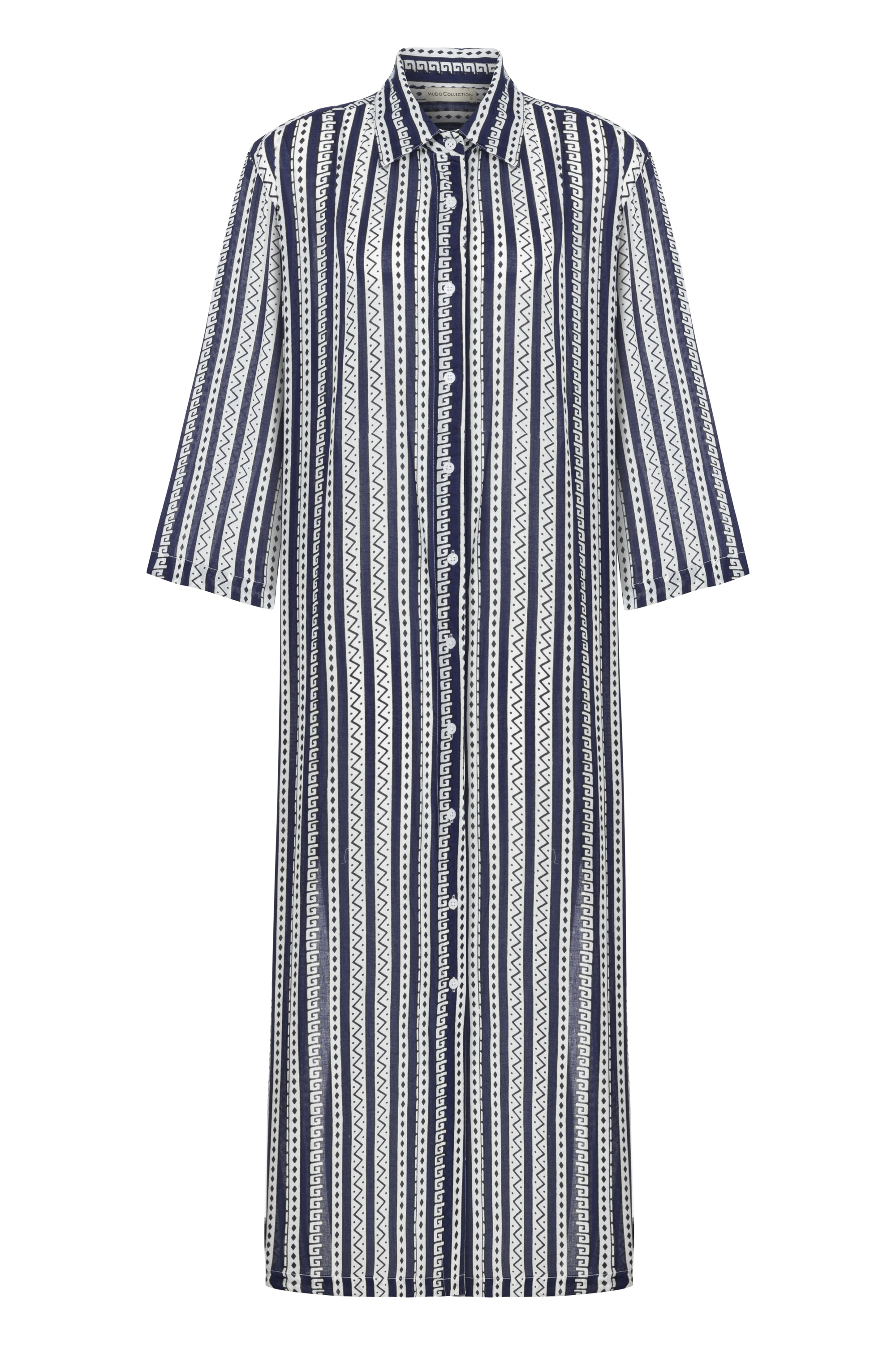 ETNİK BASKILI UZUN GÖMLEK ELBİSE