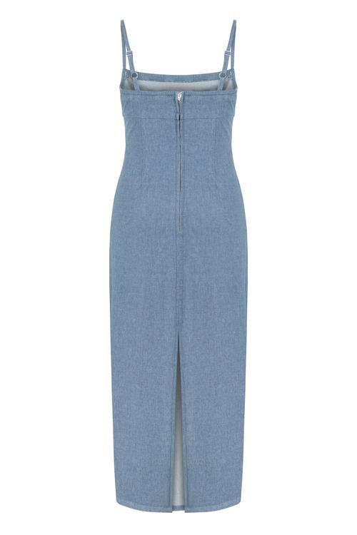  ASKILI DAR MİDİ ELBİSE