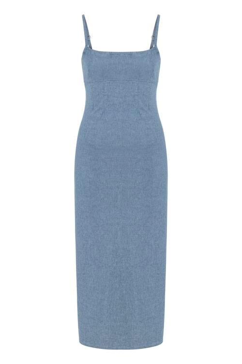  ASKILI DAR MİDİ ELBİSE