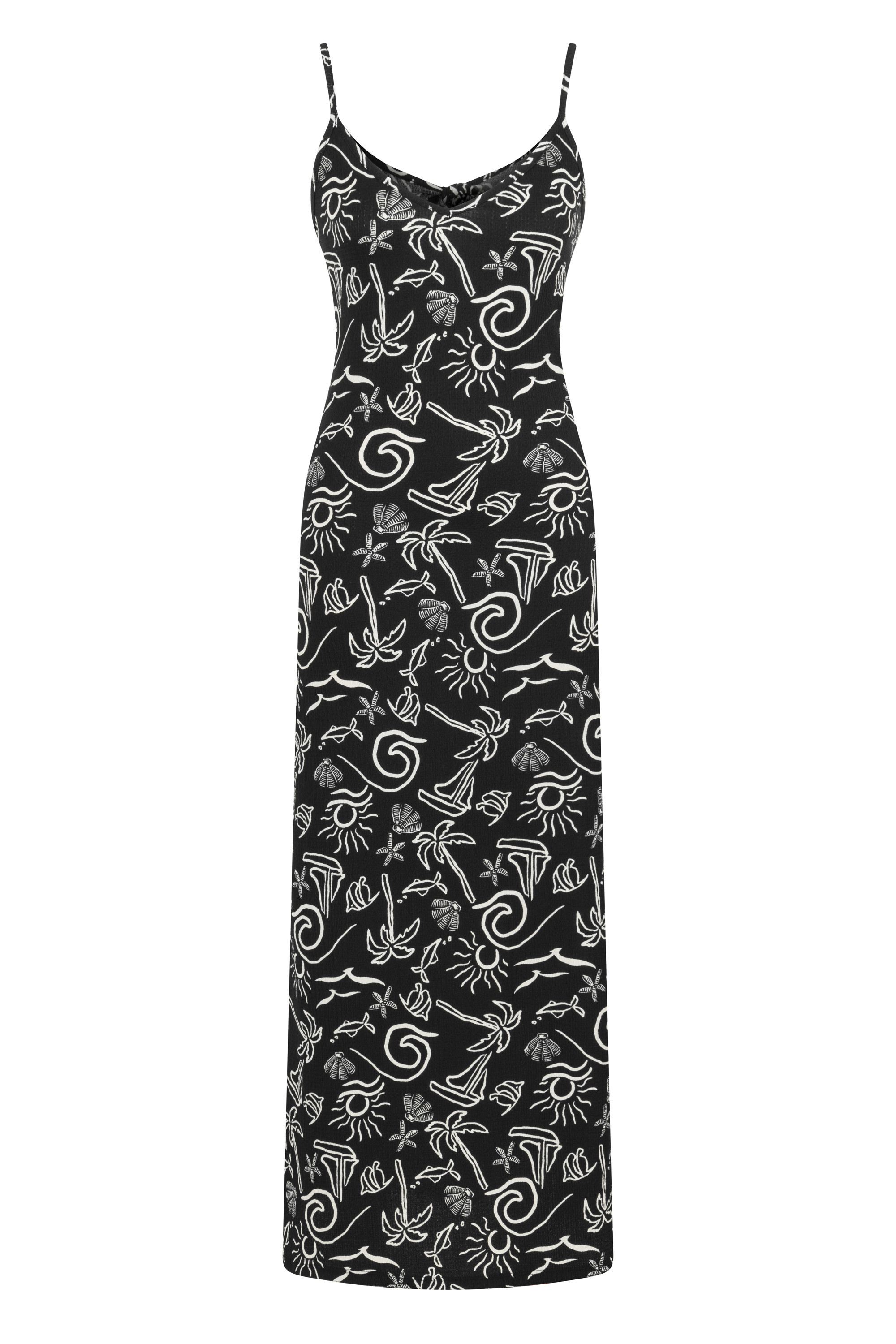 DESENLİ ASKILI UZUN ELBİSE