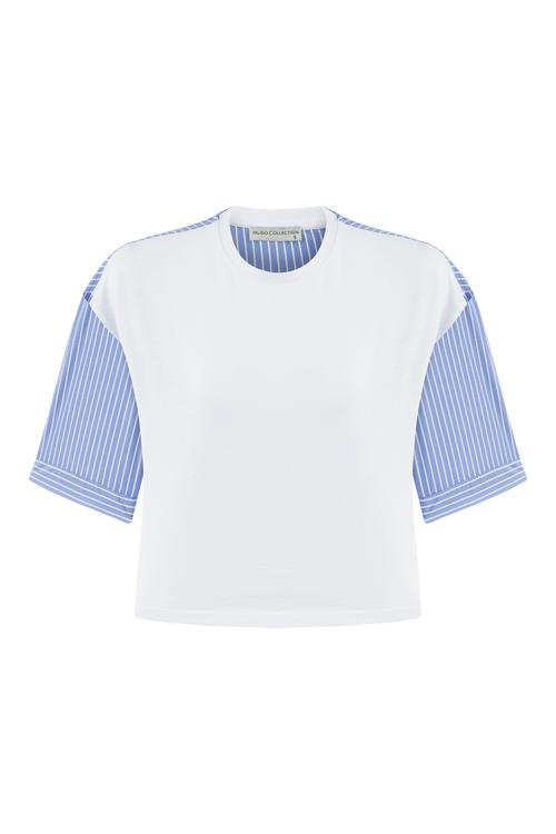  ÇİZGİLİ BİSİKLET YAKA PAMUK T-SHIRT